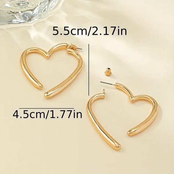 NEW Gold Heart Hoop Earrings, Chic & Simple Everyday Jewelry, hoops - Picture 4 of 4